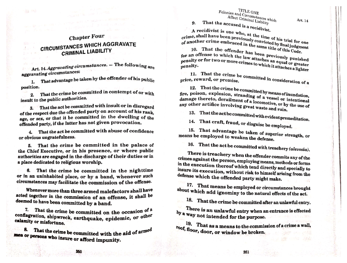 RPC Art 14. Aggravating Circumstances - Criminal Law - Studocu
