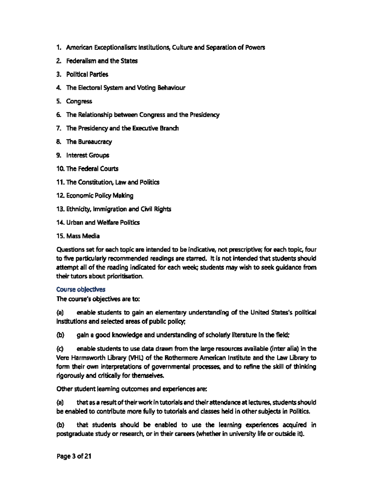 American Politics Reading List: Key Topics and Resources (POL 101 ...