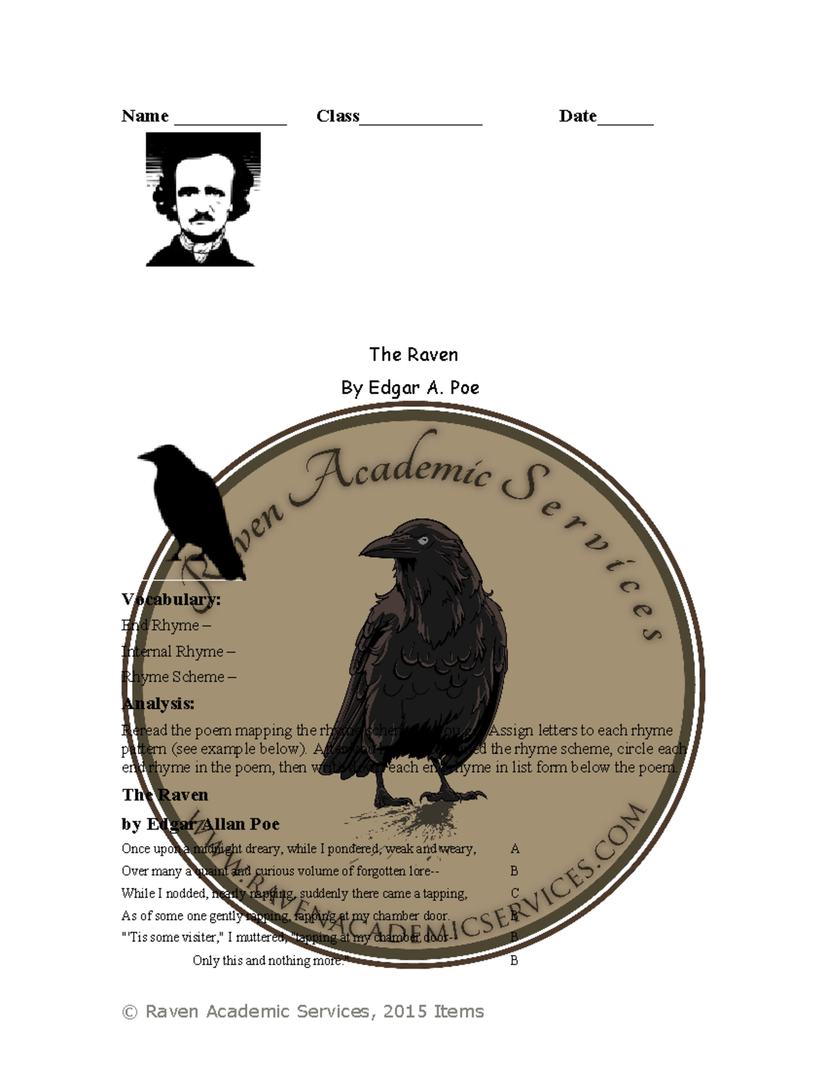 The Raven Worksheet with Poem Analysis & Answer Key (Eng Lit 101) Studocu