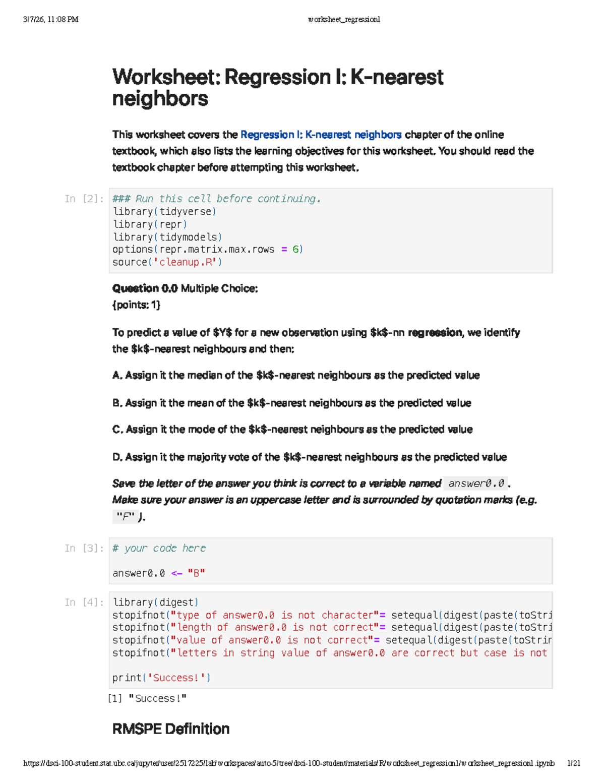 Worksheet: Regression I - Neighbors Analysis (Course Code: 11:08 PM ...