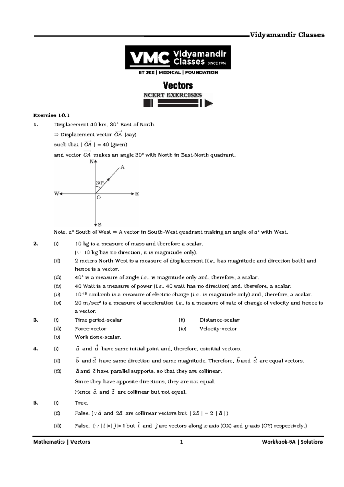 Mathematics Vectors 1 Solutions (Chapter 21, Part A) - Studocu