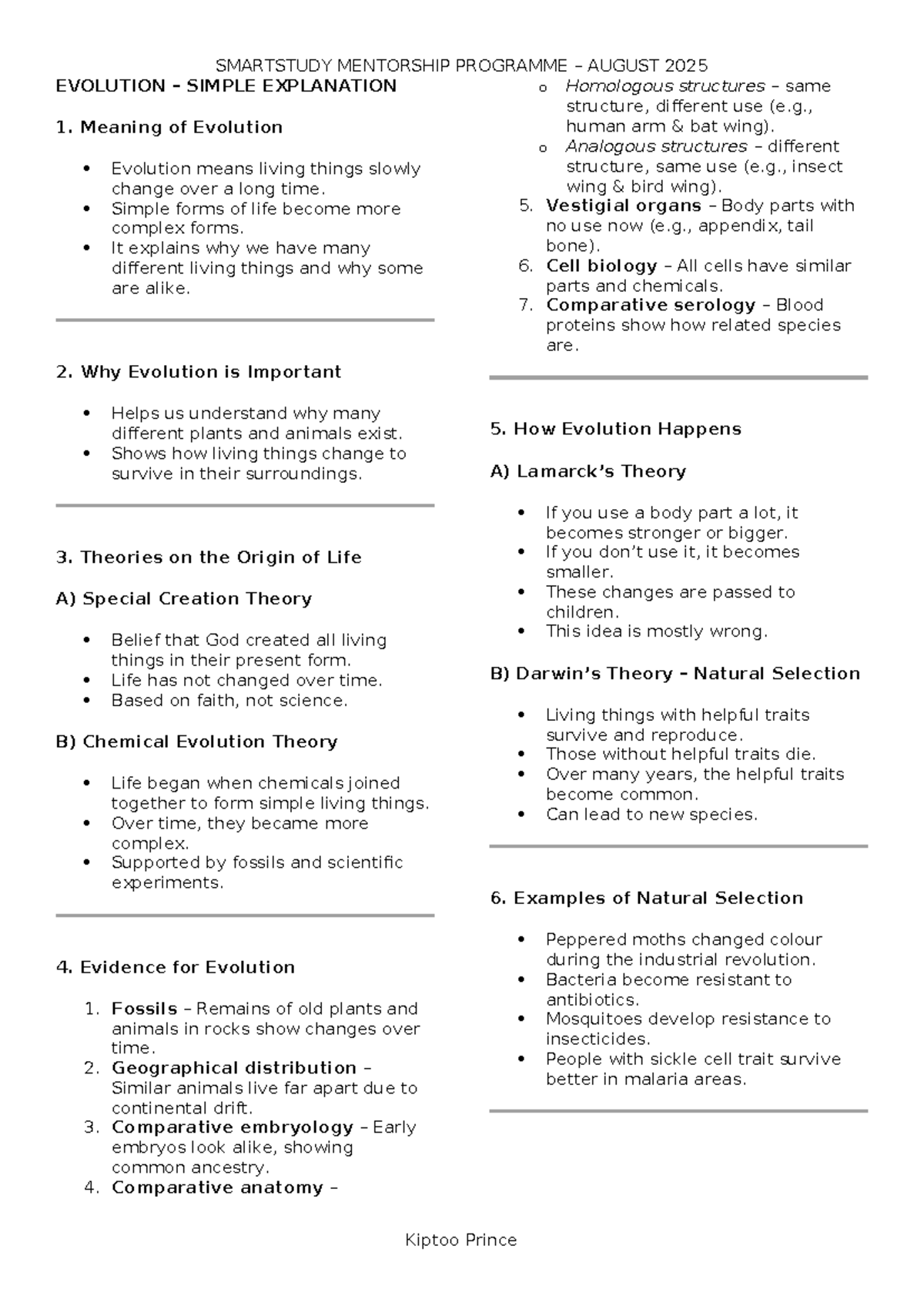 Evolution Simple Notes: Understanding Change Over Time (SMARTSTUDY ...