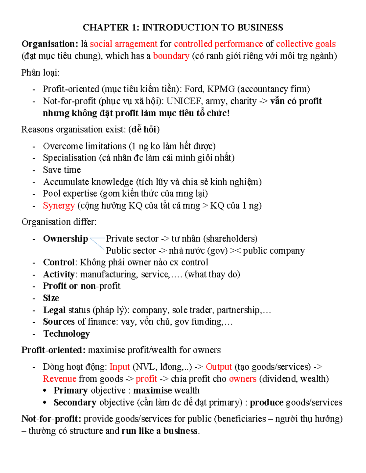 CHAPTER 1: INTRODUCTION TO BUSINESS (BUS101) - Key Concepts and ...