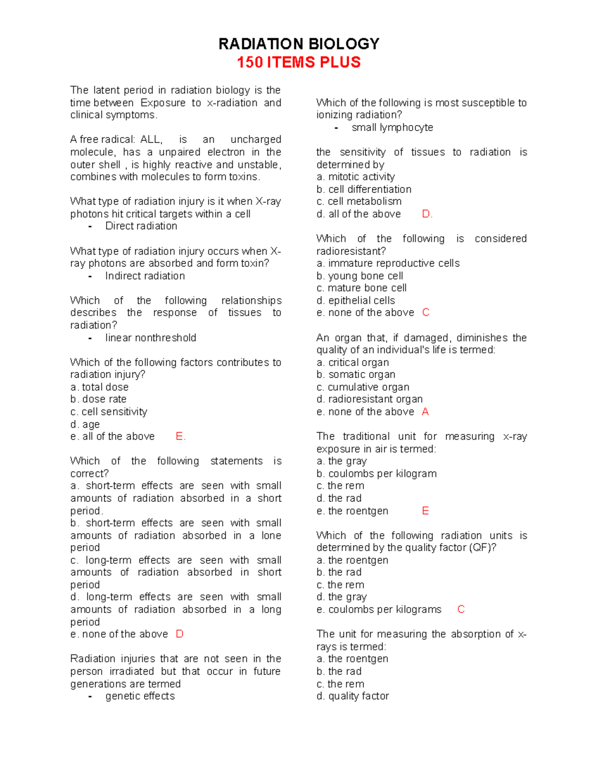 Radbio- Quizlet-3: Key Concepts and Radiation Effects Overview - Studocu