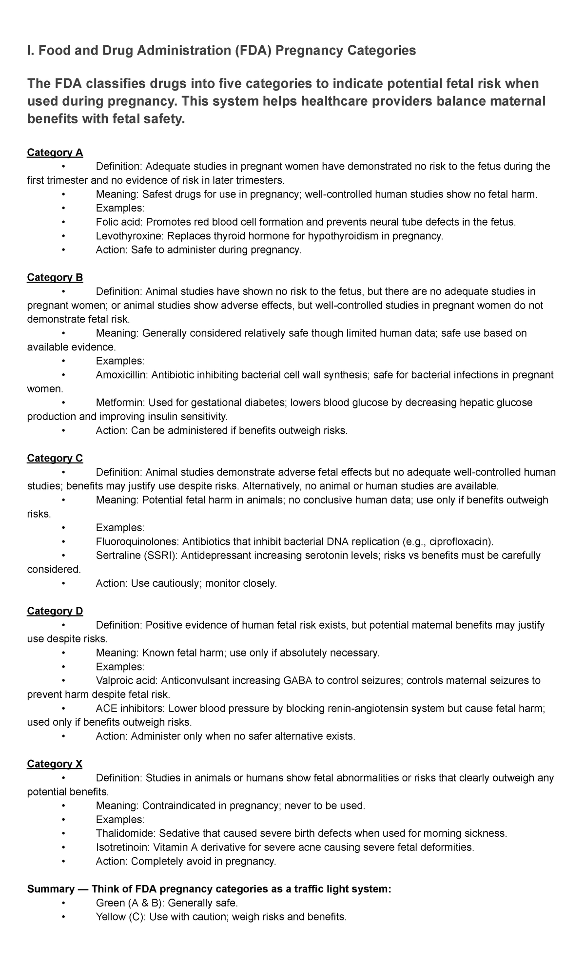 Pl I. FDA Pregnancy Categories & DEA Drug Schedules Overview - Studocu
