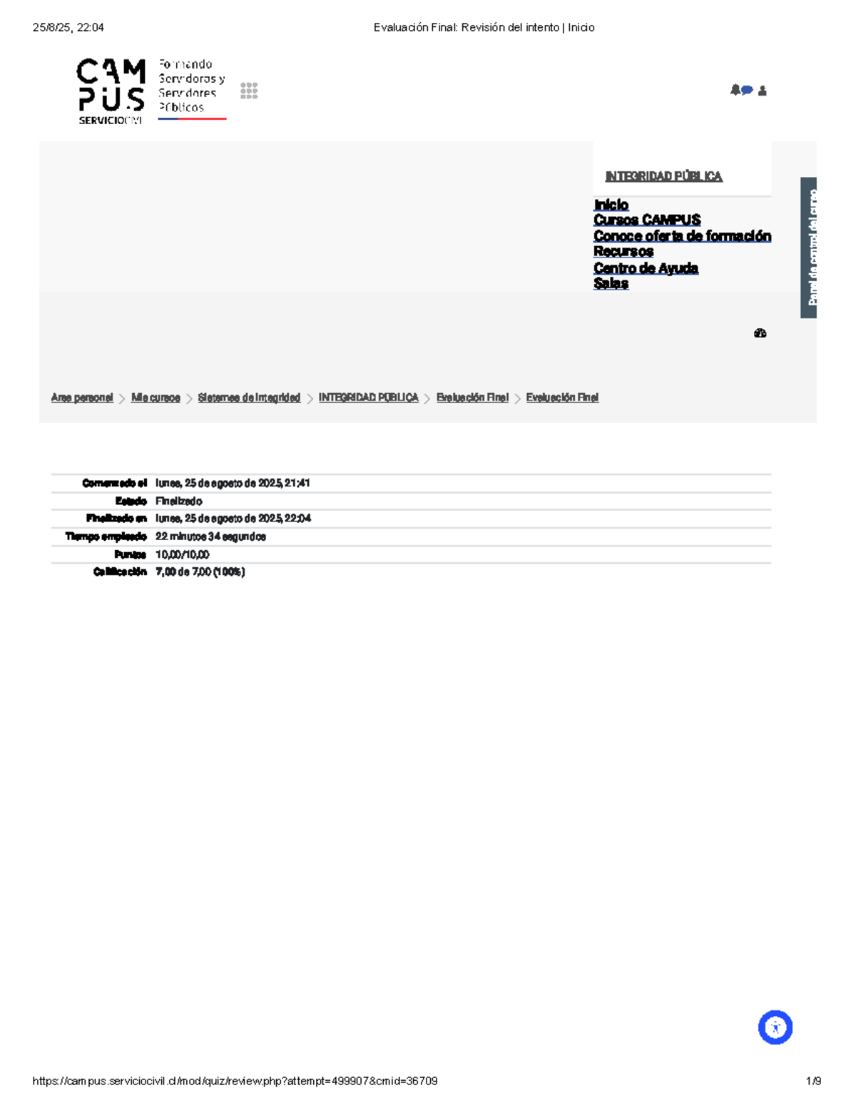 22:04 Evaluación Final: Integridad Pública y Buenas Prácticas - Document Preview