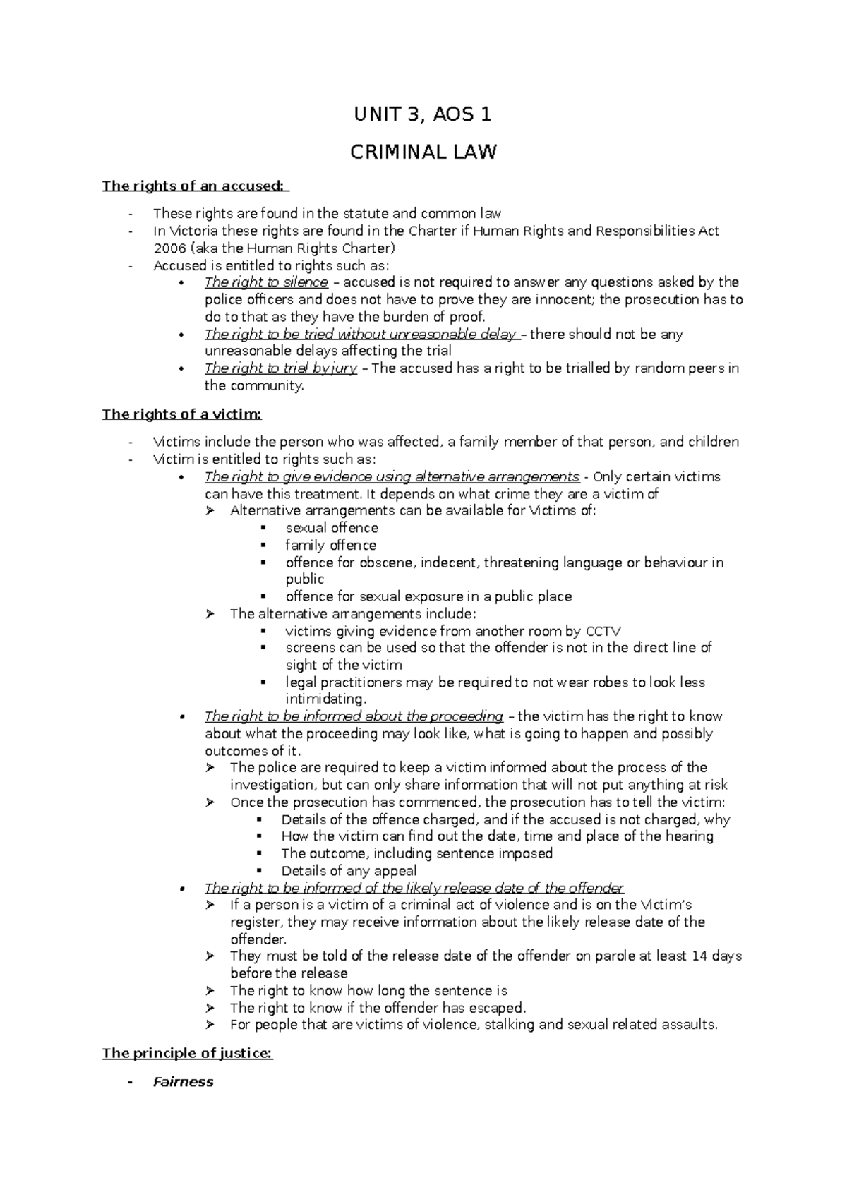 Legal Studies Unit 3, AOS 1: Rights of the Accused and Victims in ...