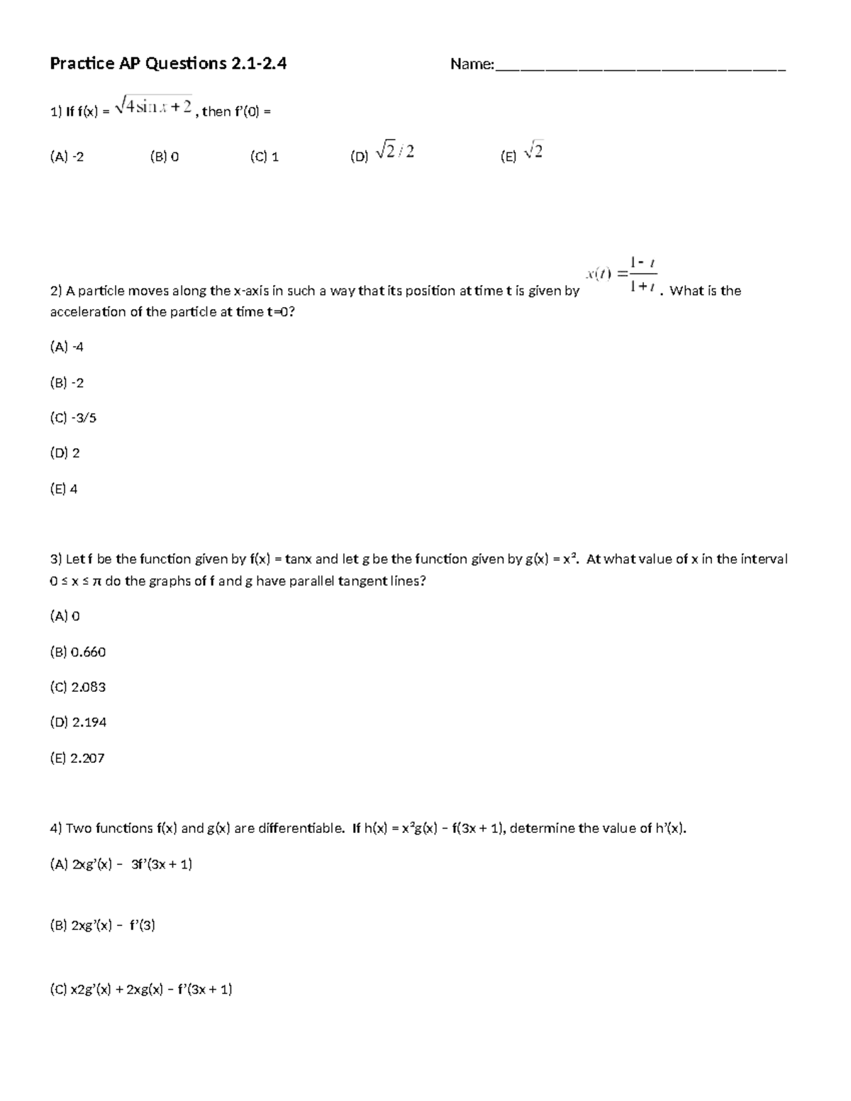 AP Practice Questions: Chapter 2.1-2.4 Review - Studocu