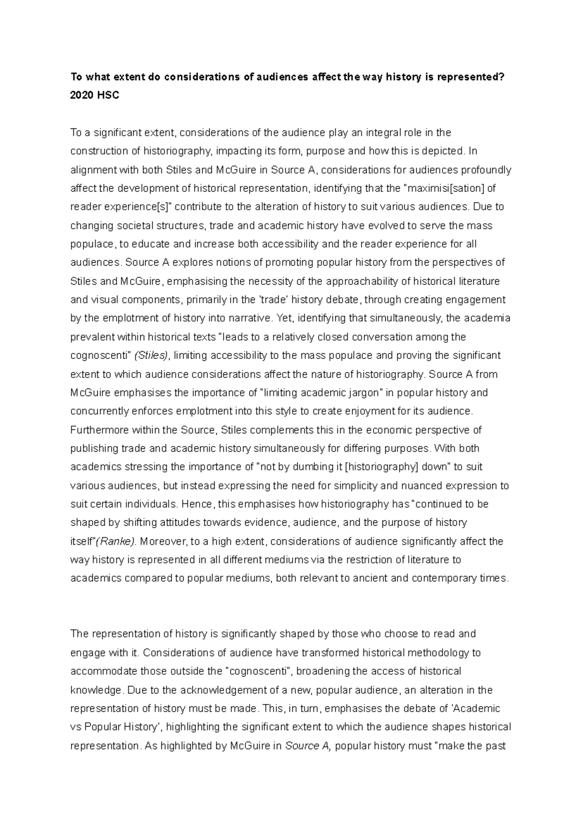 2020 HSC History Extension Essay: Impact of Audience on Historical ...