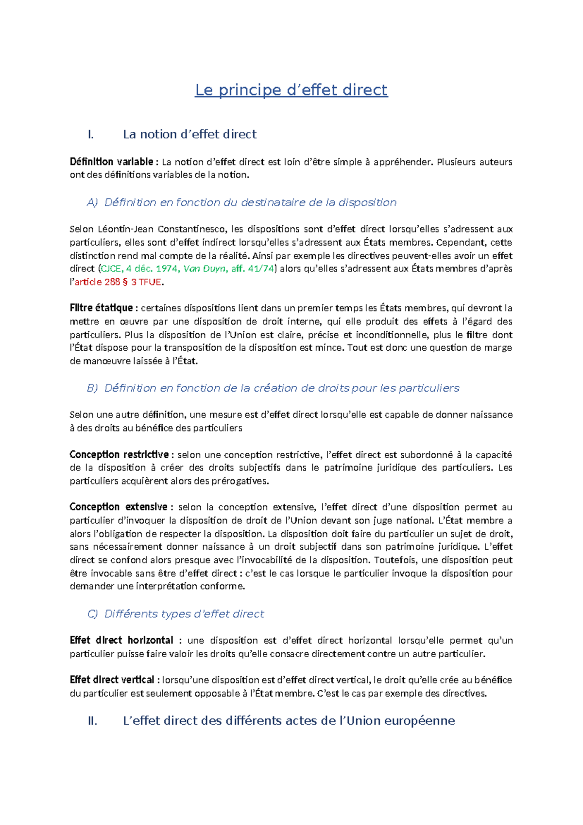 Fiche principe d’effet direct SJUE - Le principe d’effet direct I. La ...