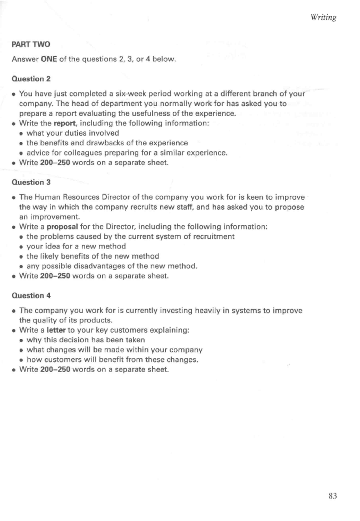 Part 2 - hard - Writing PART TWO Answer ONE of the questions 2, 3, or 4 ...