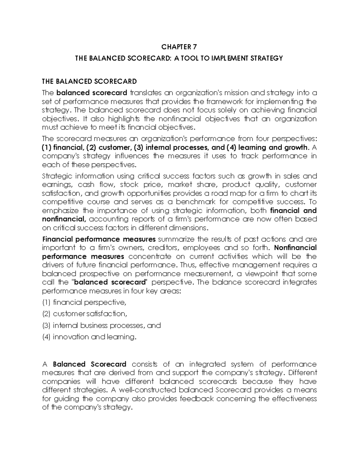 Chapter 7: The Balanced Scorecard as a Strategic Implementation Tool ...