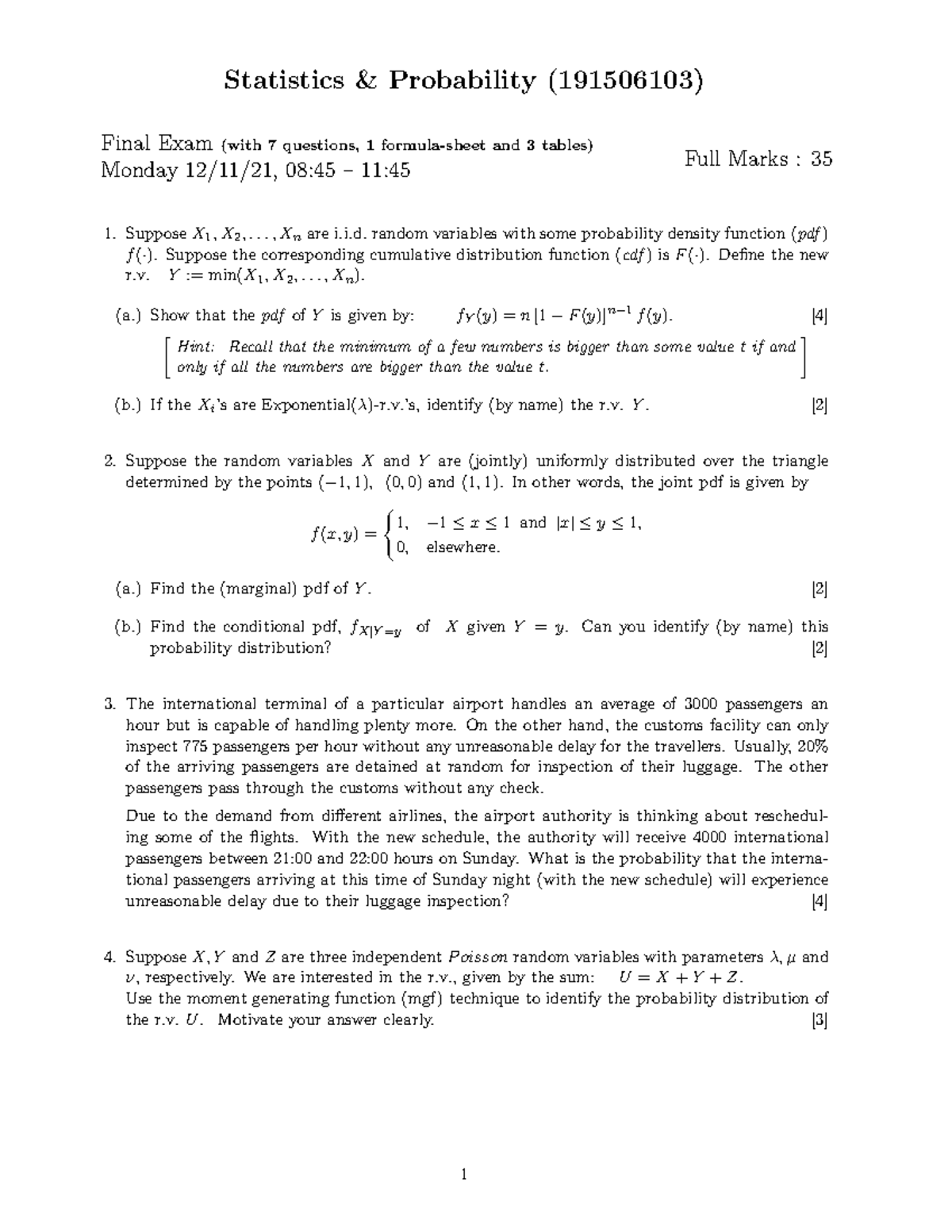 Statistics & Probability (191506103) Final Exam Notes - 12/11/21 ...