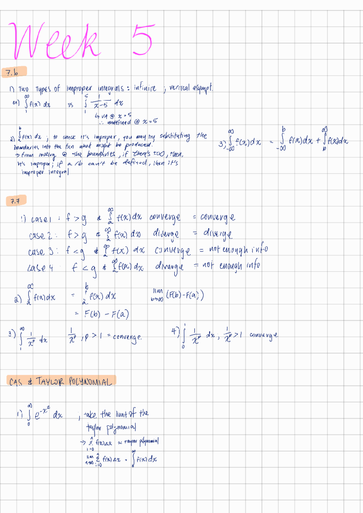 Improper Integrals and Taylor Polynomials - Week 7 Notes (240321) - Studocu