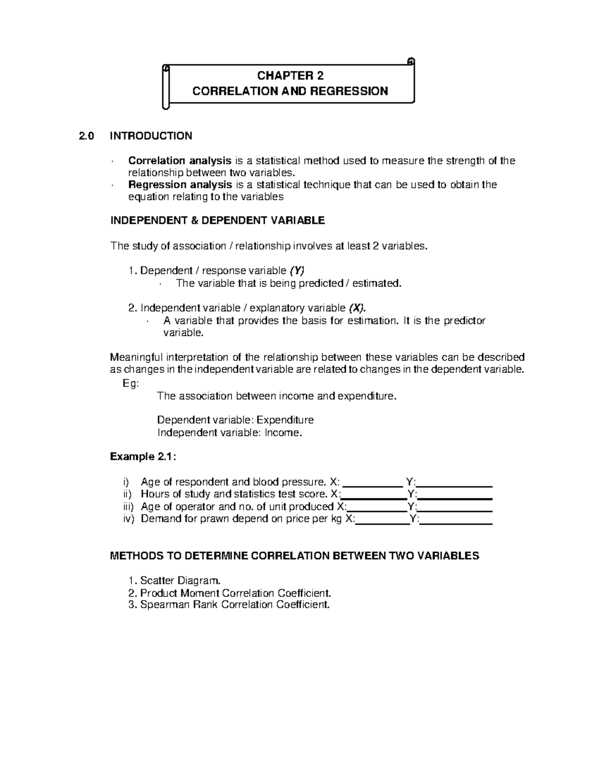 Chapter 2: Correlation and Regression Analysis in STA416 - Studocu