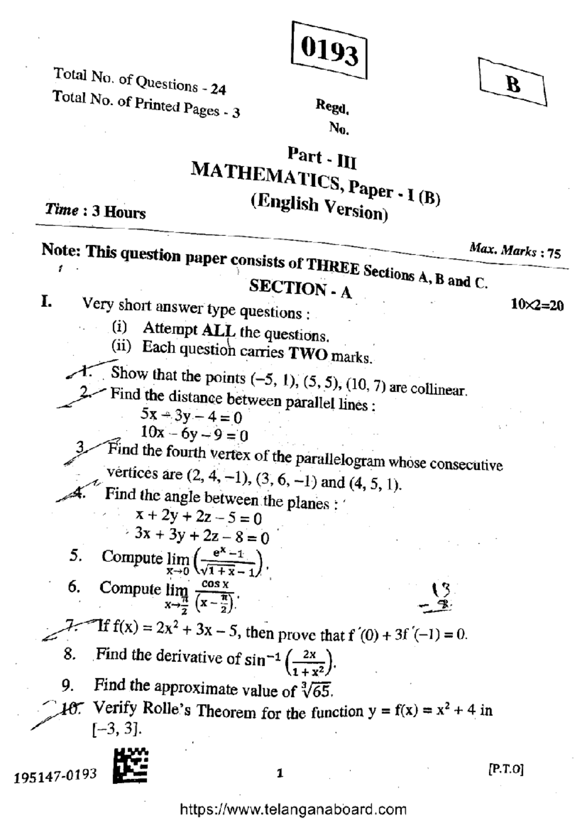 2024 1B - Mathematics Paper (B) PYQs and Solutions - Studocu