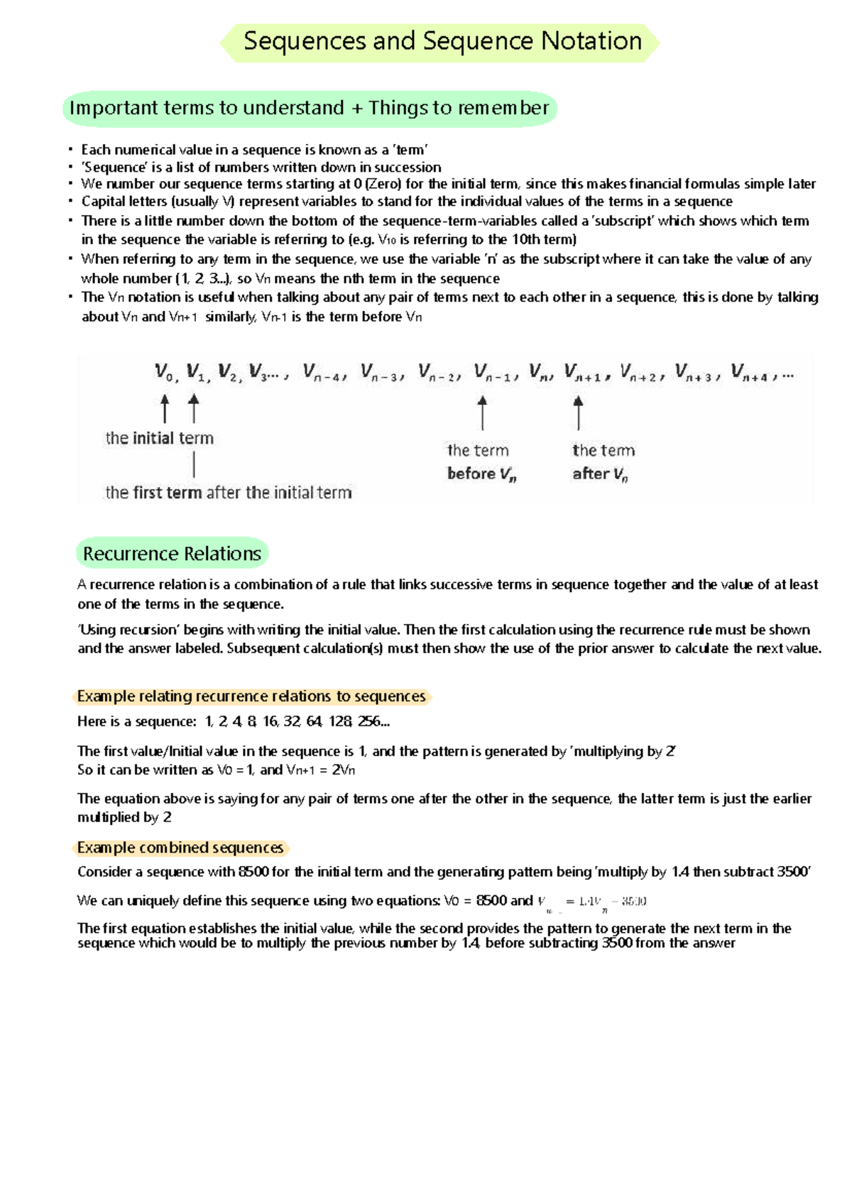 Sequences and Recurrence Relations: Key Concepts and Examples (MATH101 ...