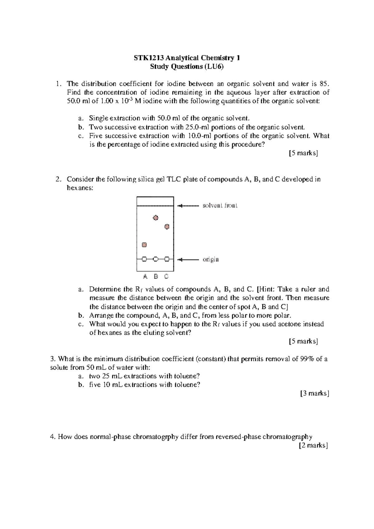 STK1213 Analytical Chemistry 1 Study Questions (LU6) - Studocu