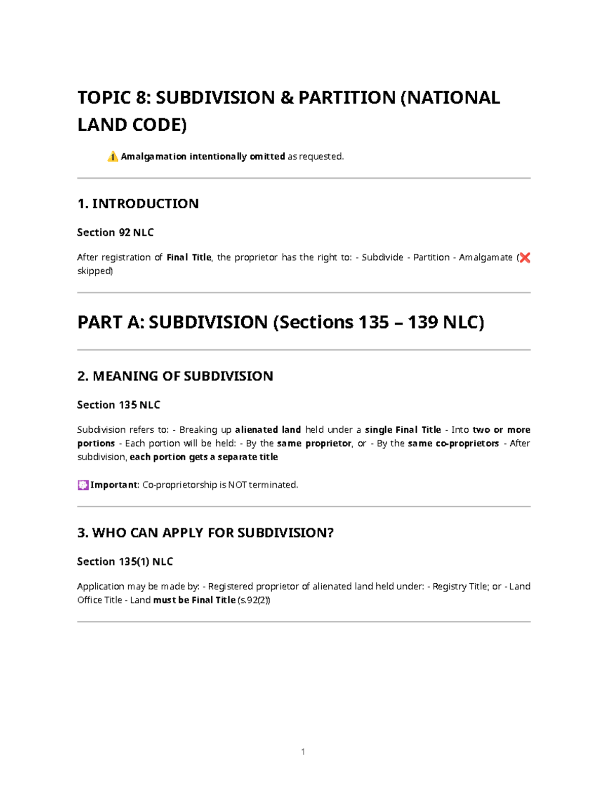 Revision Notes on Partition and Subdivision (NLC) - Studocu