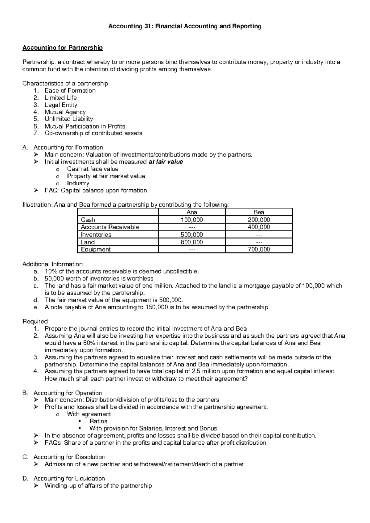 Partnership - Accounting 31: Financial Accounting and Reporting ...