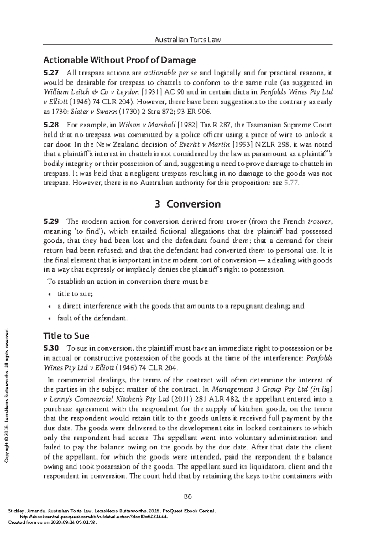 Chapter 5 Conversion and Detinue - Australian Torts Law 86 Actionable ...