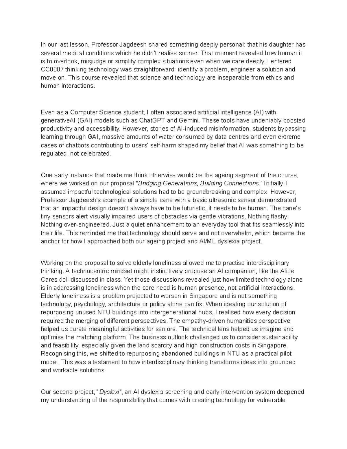 CC7 Reflection Paper: Interdisciplinary Insights on Technology and ...