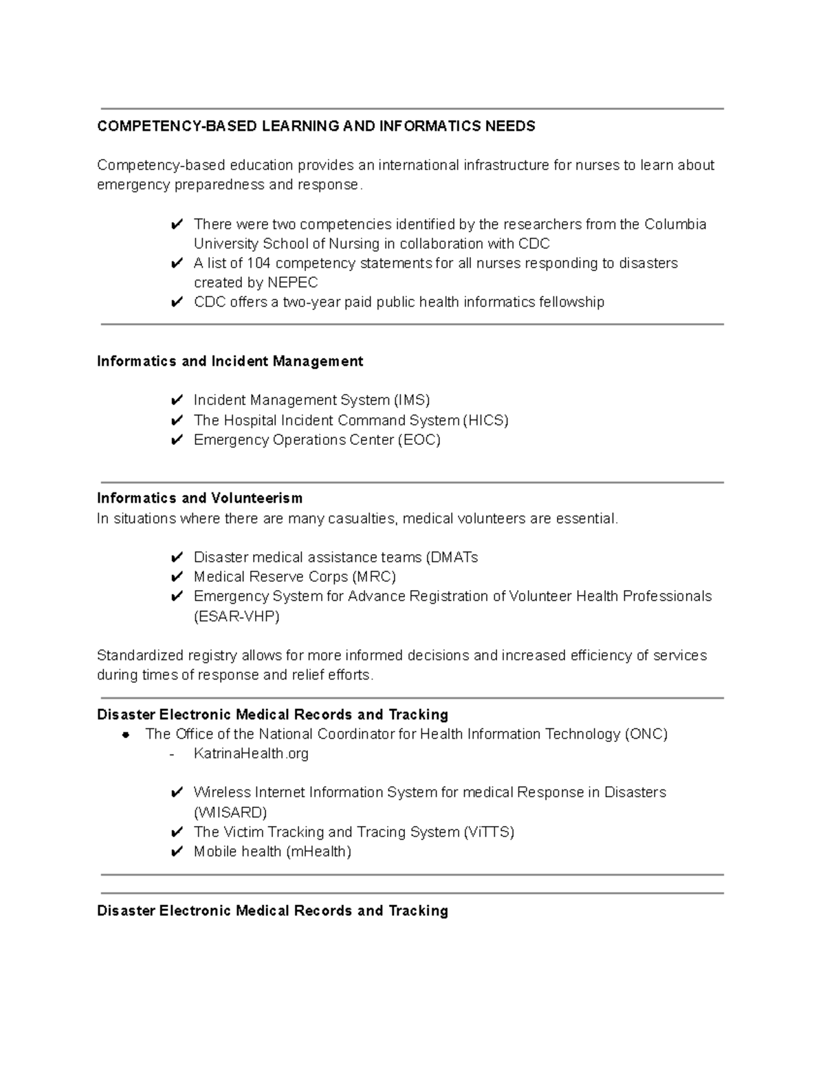 Nursing Informatics: Competency-Based Learning for Disaster Response ...