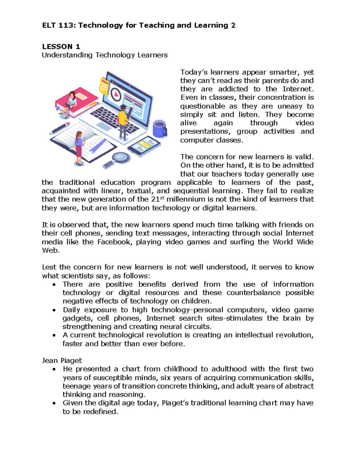 ELT 113: Lessons 1 & 2 - Understanding Tech Learners & Bridging Gaps ...