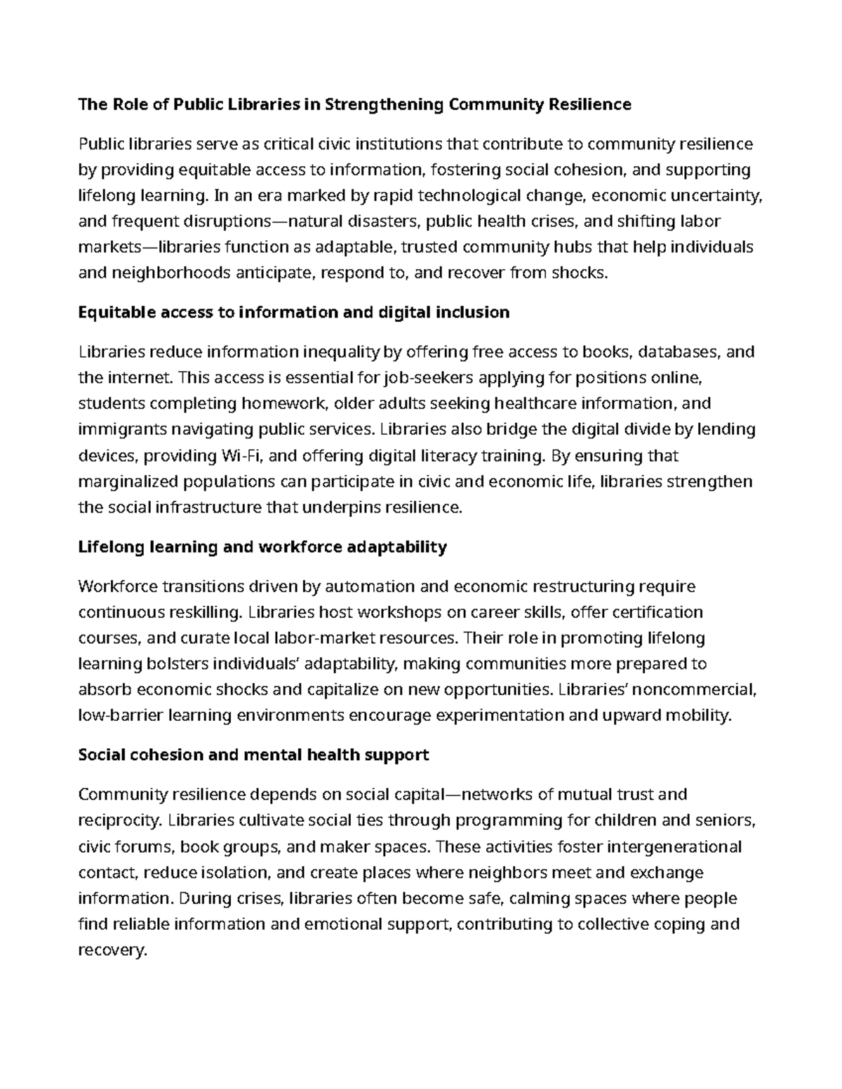 The Role of Public Libraries in Community Resilience: Writing Task 2 ...