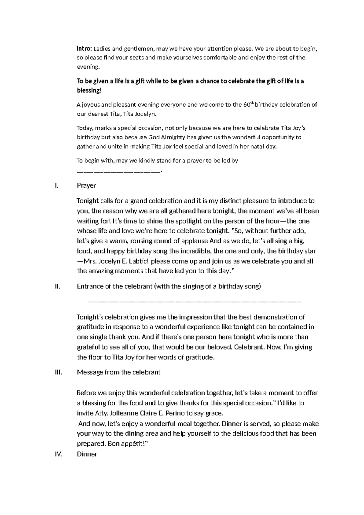 Script - For reference - Intro: Ladies and gentlemen, may we have your ...