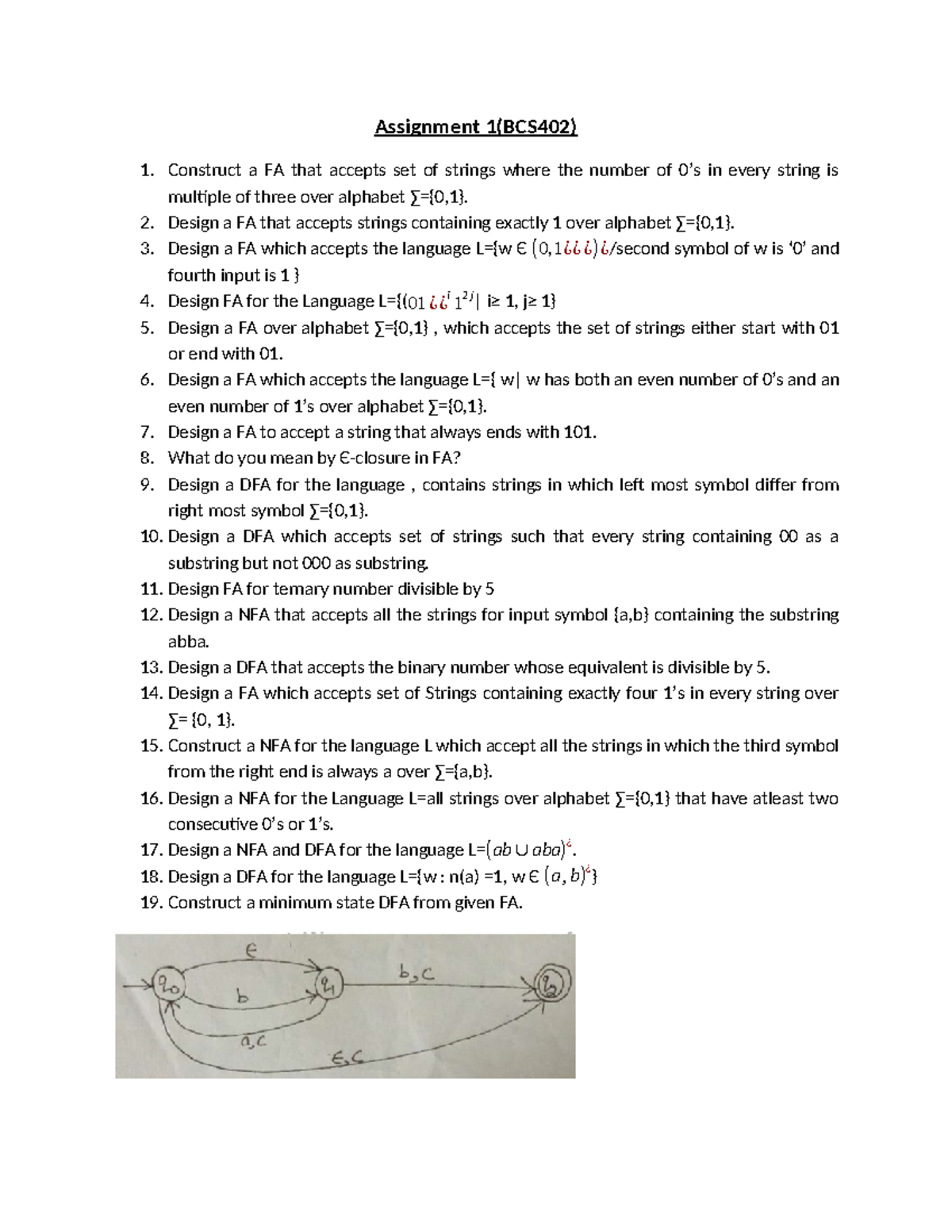 FA Design Problems and Solutions (BCS402) - Studocu