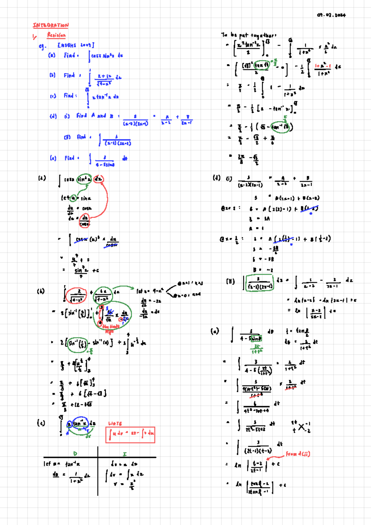 Integration 4U - Revision Notes for Final Exam - Studocu