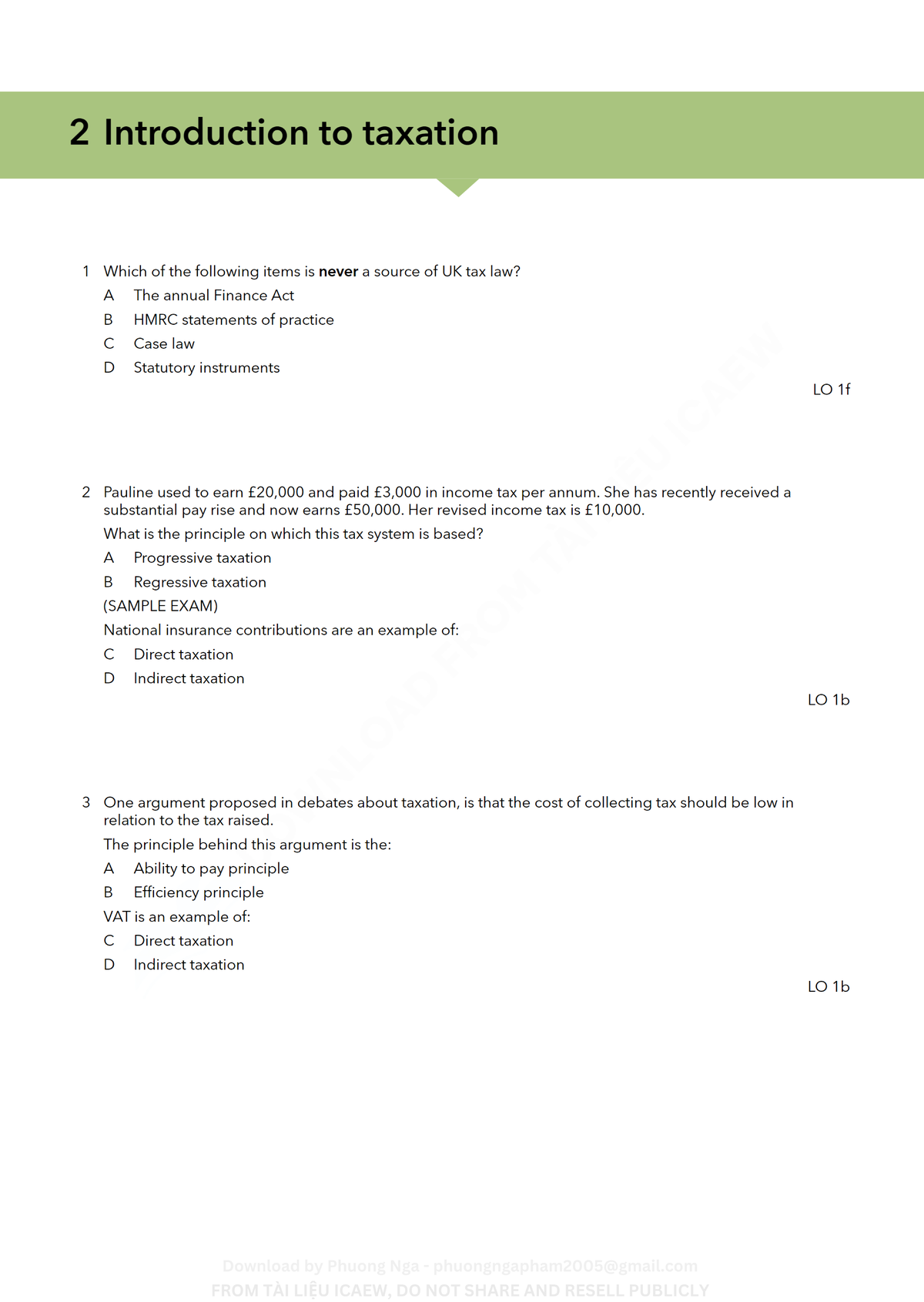 QB C2 - Introduction to UK Taxation: Sample Exam Questions - Studocu