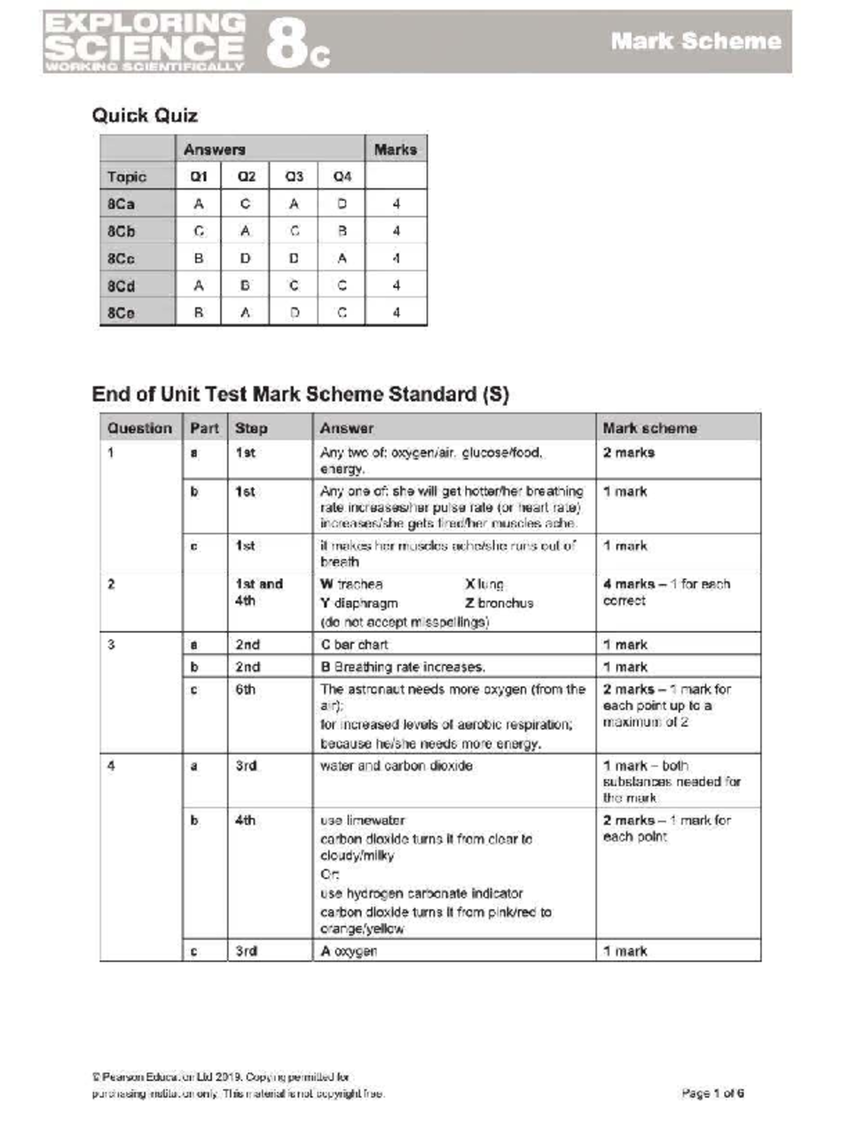 8C Marking Scheme - Quick Quiz and Unit Test Answers - Studocu