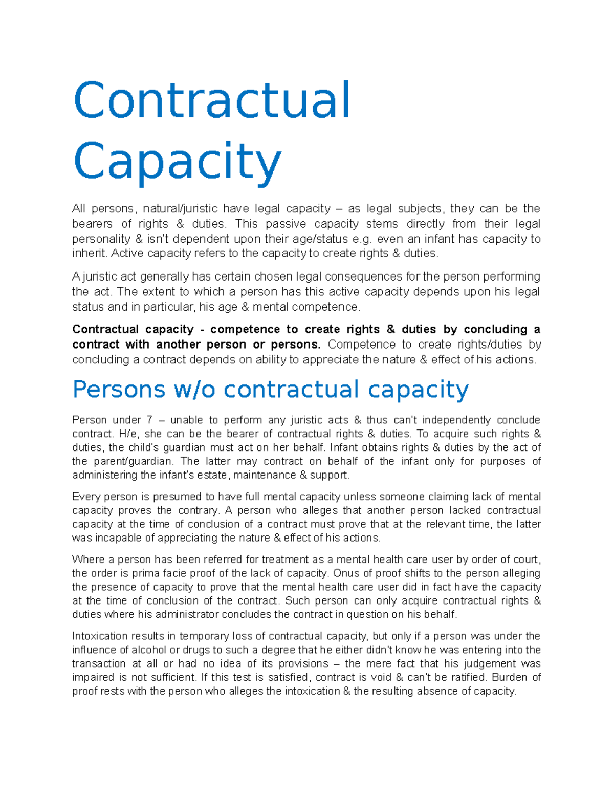 Chapter 5 - Contractual Capacity and Its Legal Implications - Studocu
