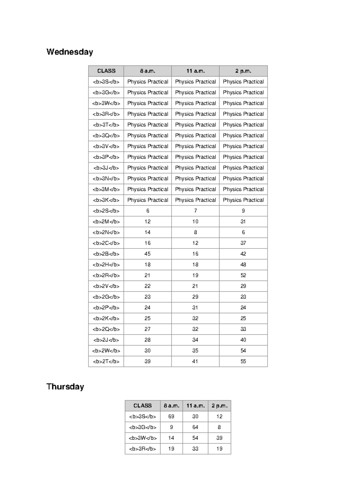 Merged Timetable for Physics & Biology Classes (8 a.m. - 2 p.m.) - Studocu