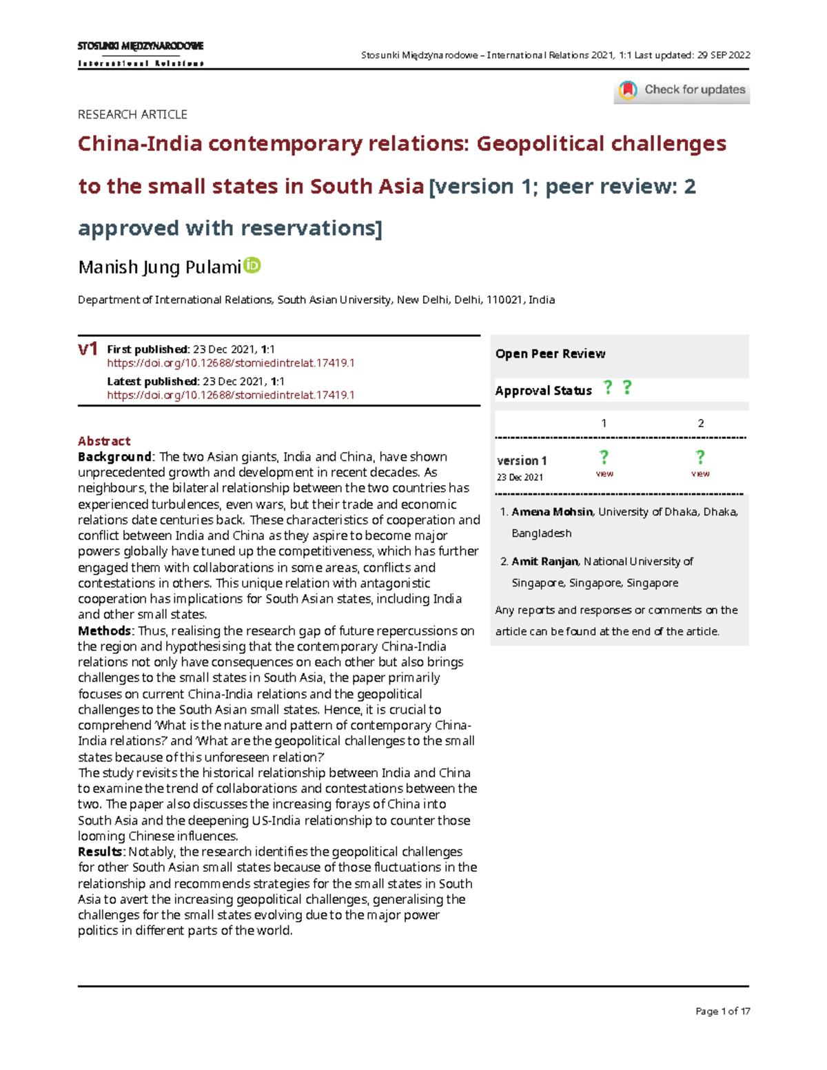 China-India Relations: Geopolitical Challenges for South Asia - Studocu