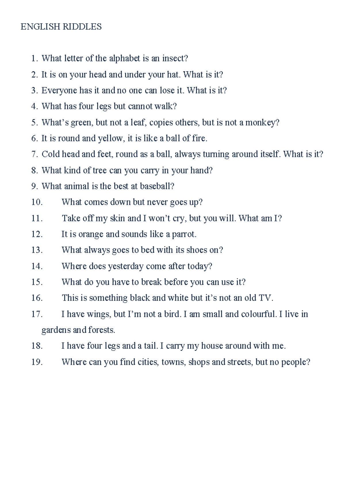 ENGLISH RIDDLES: Fun Brain Teasers and Answers - Studocu