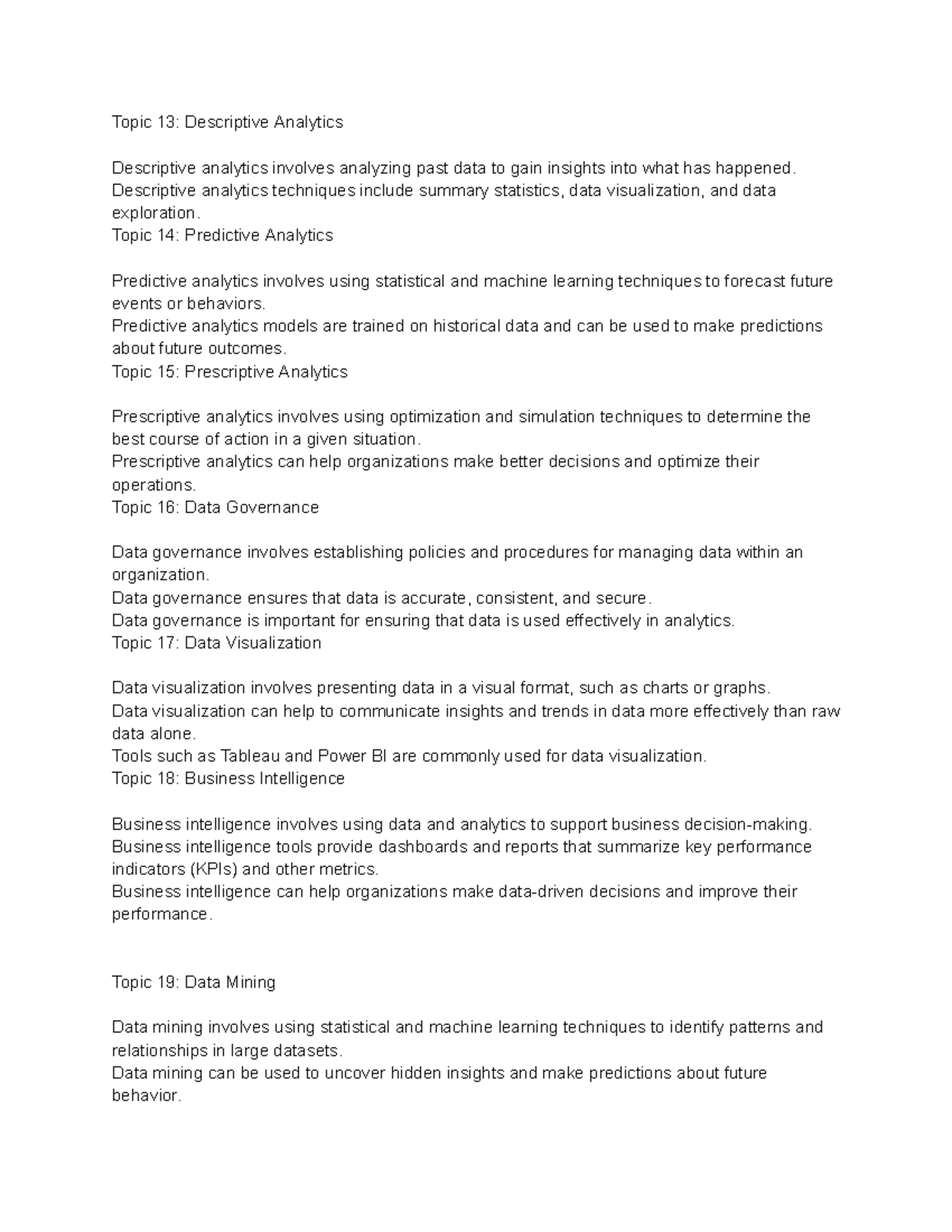 Business Analytics #2 - Lecture Notes & Test Qs on Key Topics - Studocu