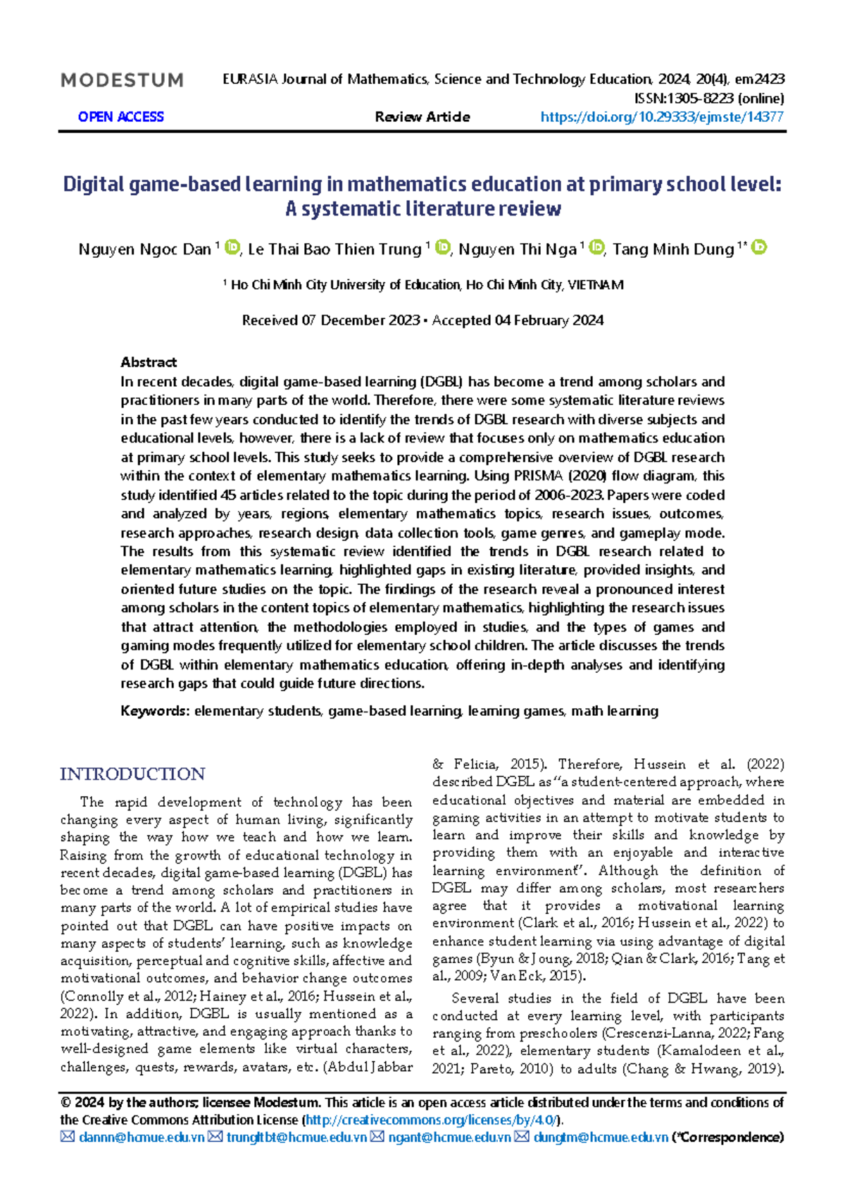 Digital Game-Based Learning in Mathematics Education: A Systematic ...