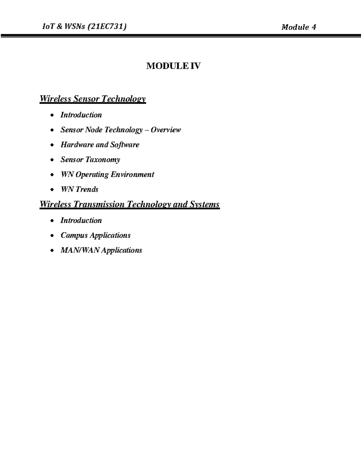 Wireless Sensor Networks Overview and Applications (21EC731) Module 3 ...