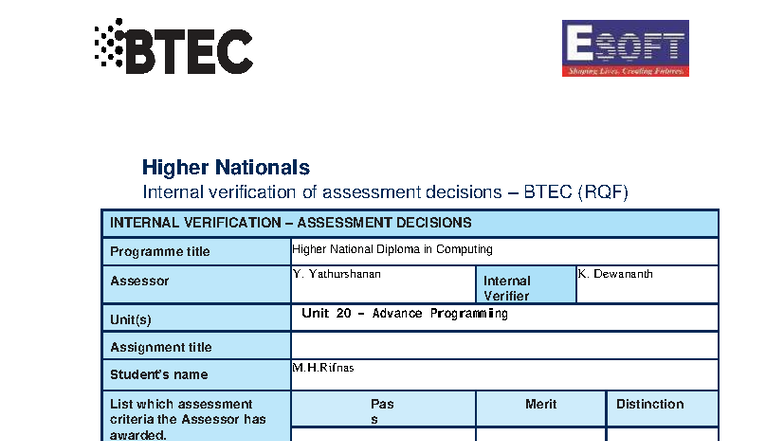 Rifnas passssssssssssssss - Higher Nationals Internal verification of ...