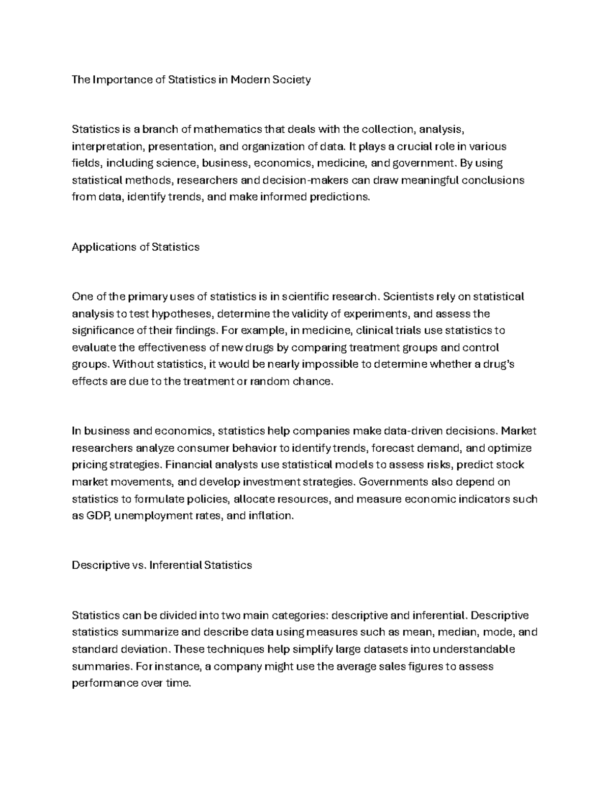 Applications of statistics in modern society: Importance and uses - Studocu