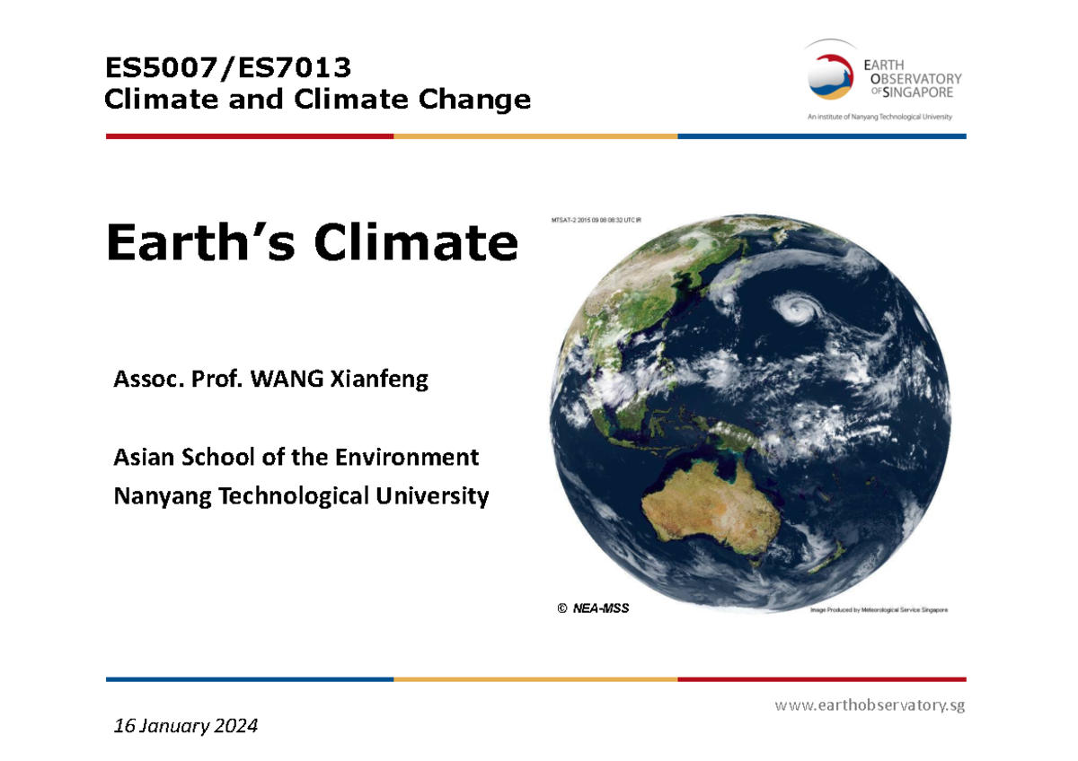 2024 ES5007 Week 1 Overview: Earth's Climate System and Change - Studocu