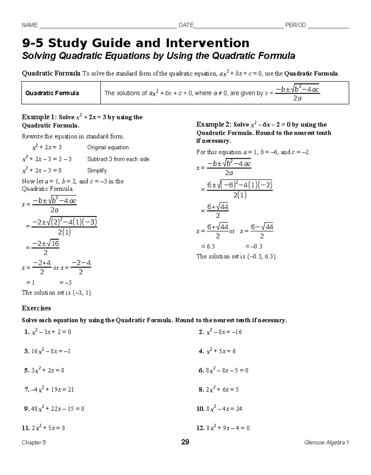 9-5 worksheet 2 - NAME ...