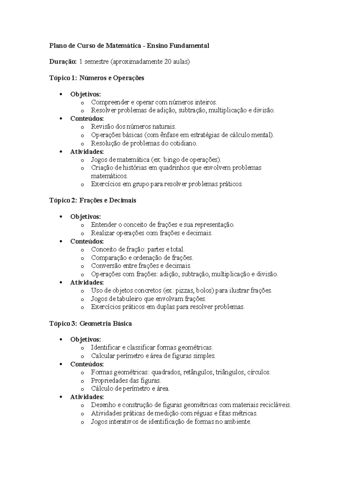 Plano de Curso - Matemática 3: Conteúdos e Atividades Ensino ...
