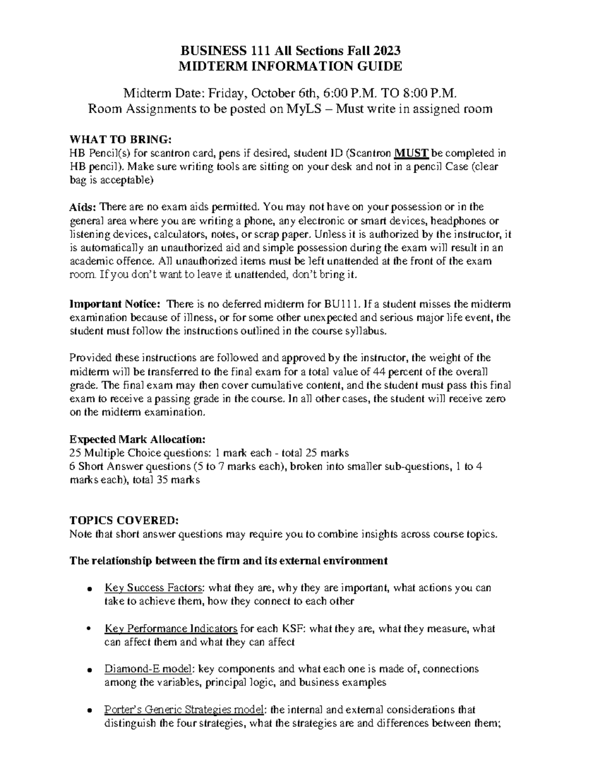 BU111 Midterm Exam Info Guide & Study Tips for Fall 2023 - Studocu