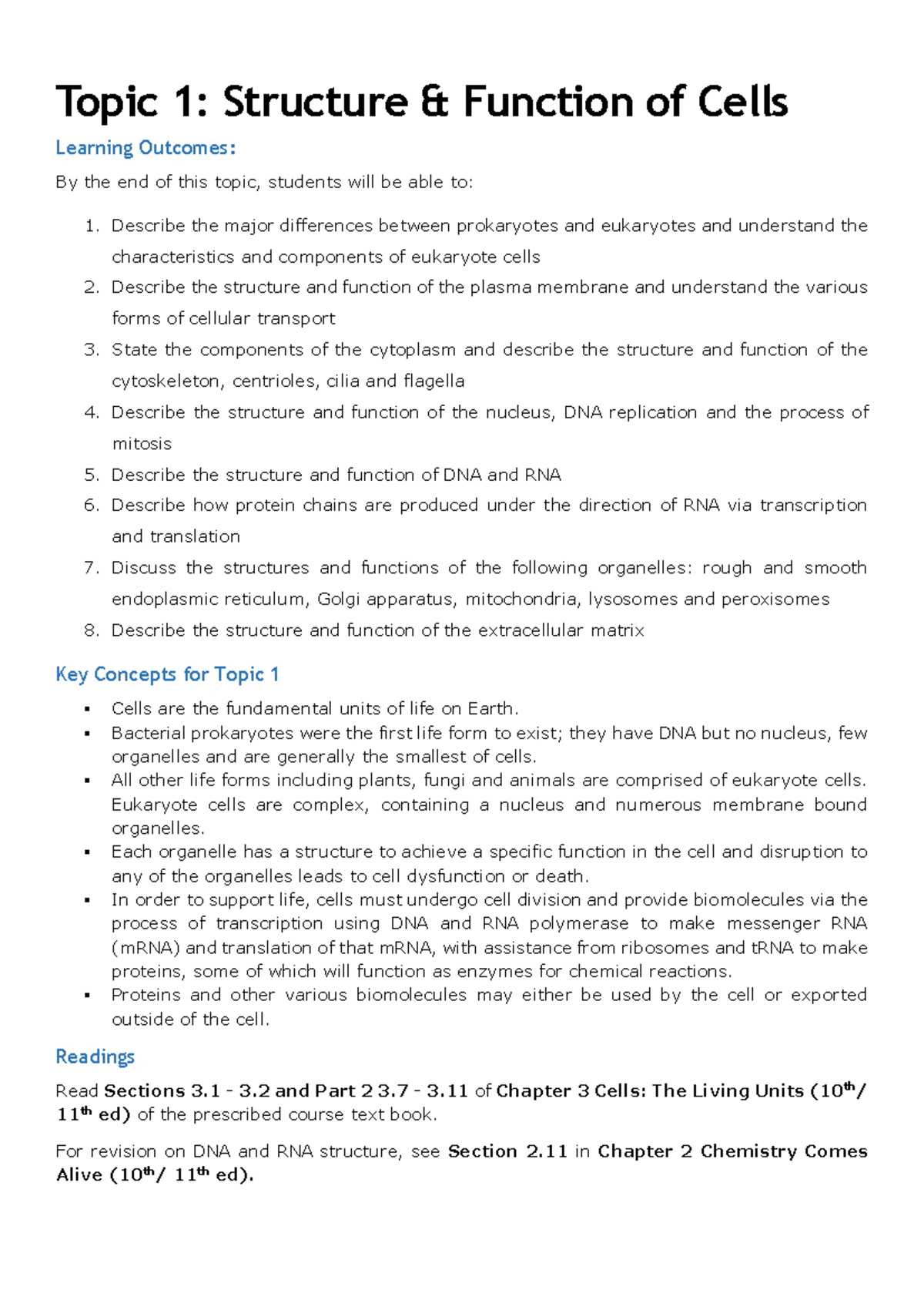 Topic 1 Structure & Function of Cells 2020 - Topic 1: Structure ...