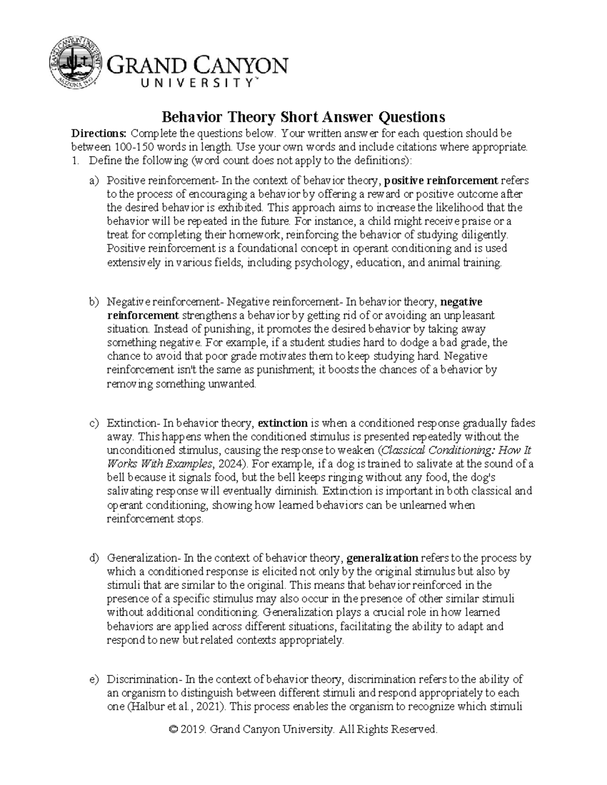 Behavior Theory Short Answer Questions: Complete Guide for PSY 202 ...