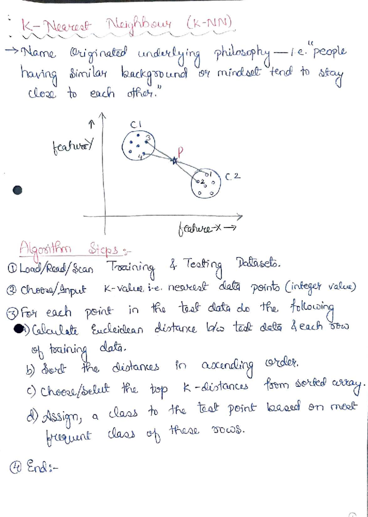 KNN ML - KNN Algorithm Notes for C2 O Algorithms Training - Studocu